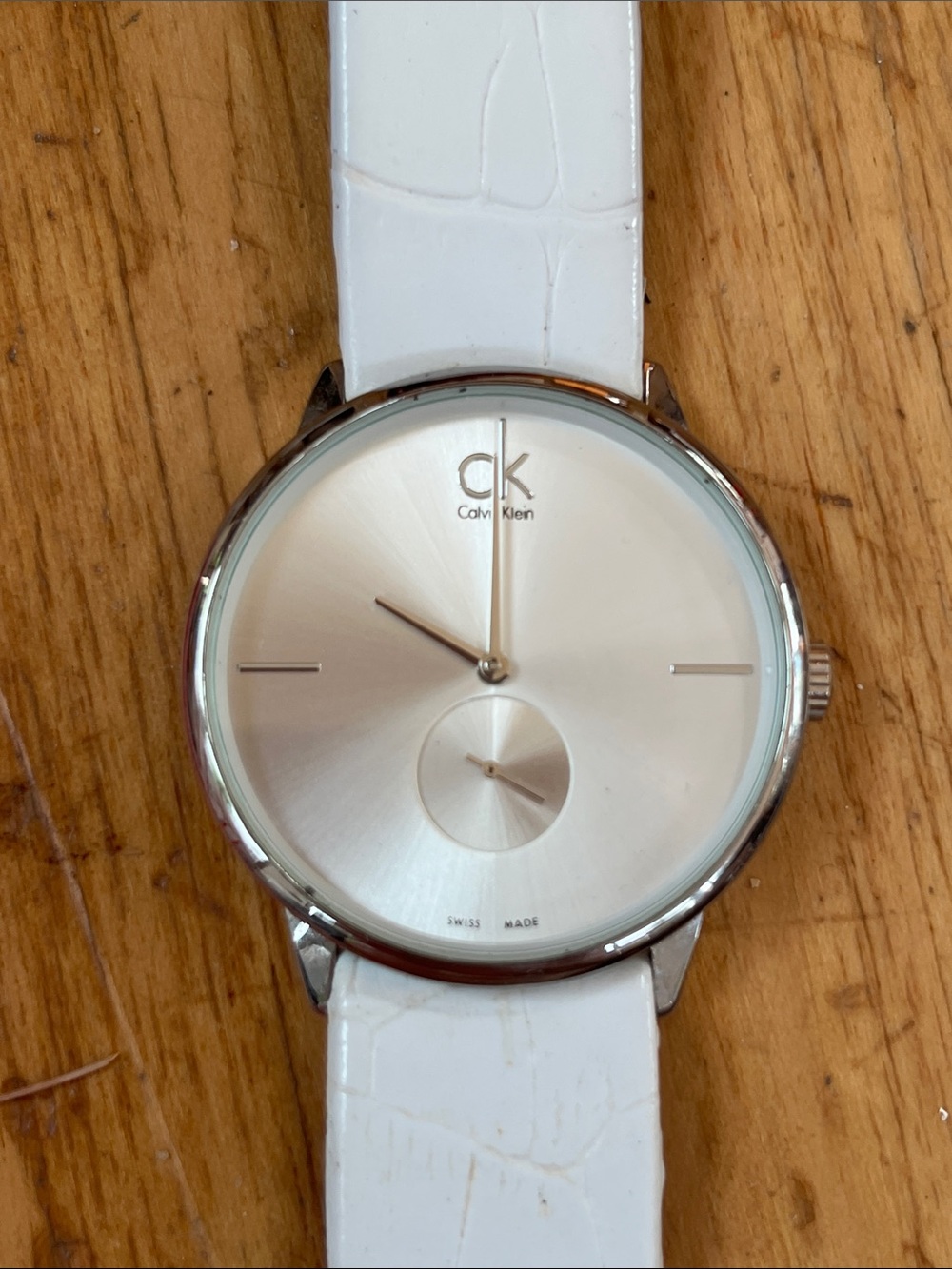 Calvin Klein Silver-Tone Case Watch with White Strap